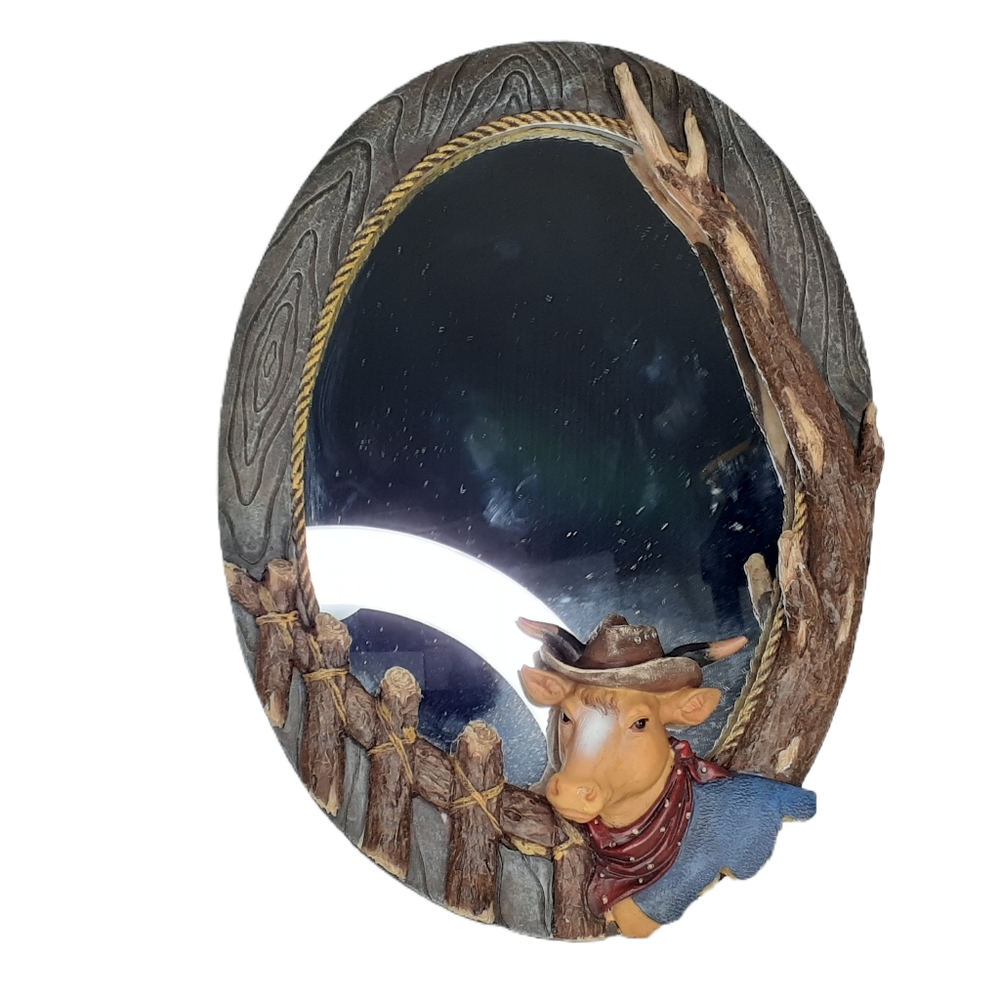 Cowboy Western Painted Resin Oval Cow Mirror